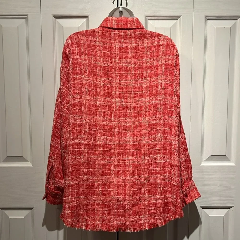Zara Pink/White Tweed Woven Shirt‎ Shacket Size S - Picture 7 of 12